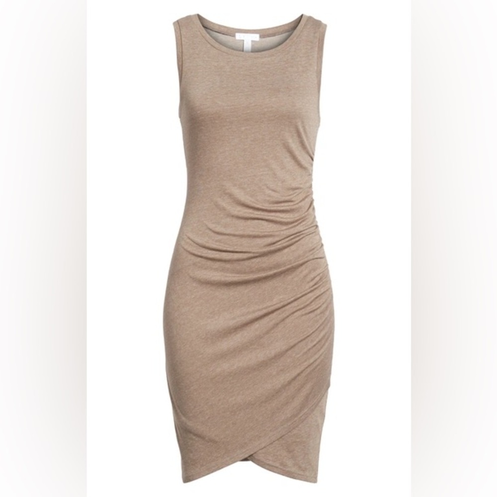 Leith Ruched Body-Con Sleeveless Dress Heather Tan Size XS